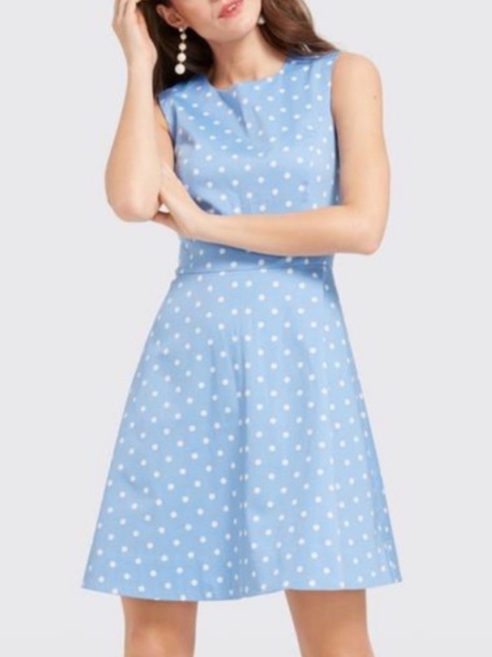 Draper James Light Blue & White Polka Dot Sleeveless A-Line Dress
